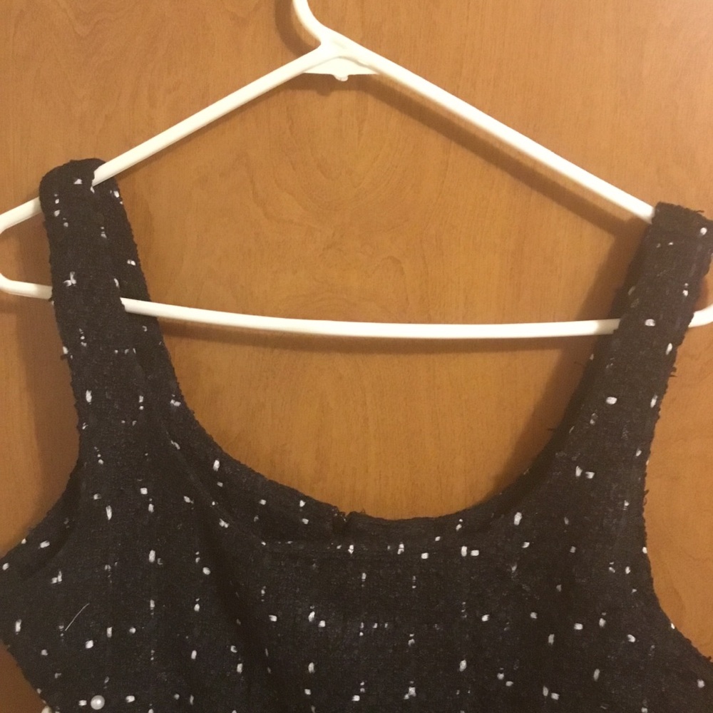 Black Texture Tweed Weave Cutout Mini Dress With Faux Pearls L - Picture 11 of 16